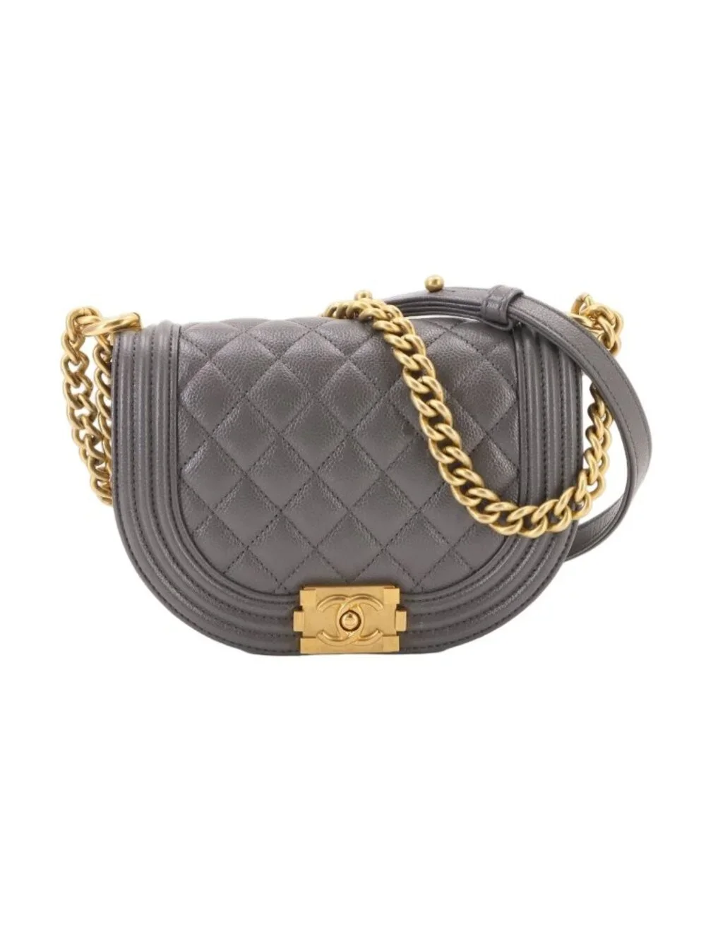Chanel Boy Small Chain Shoulder Bag Caviar Leather Gray